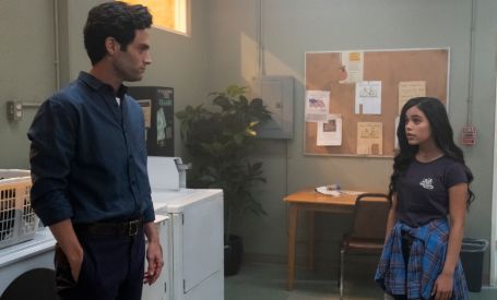 joe and ellie in the laundry room talking to each other 